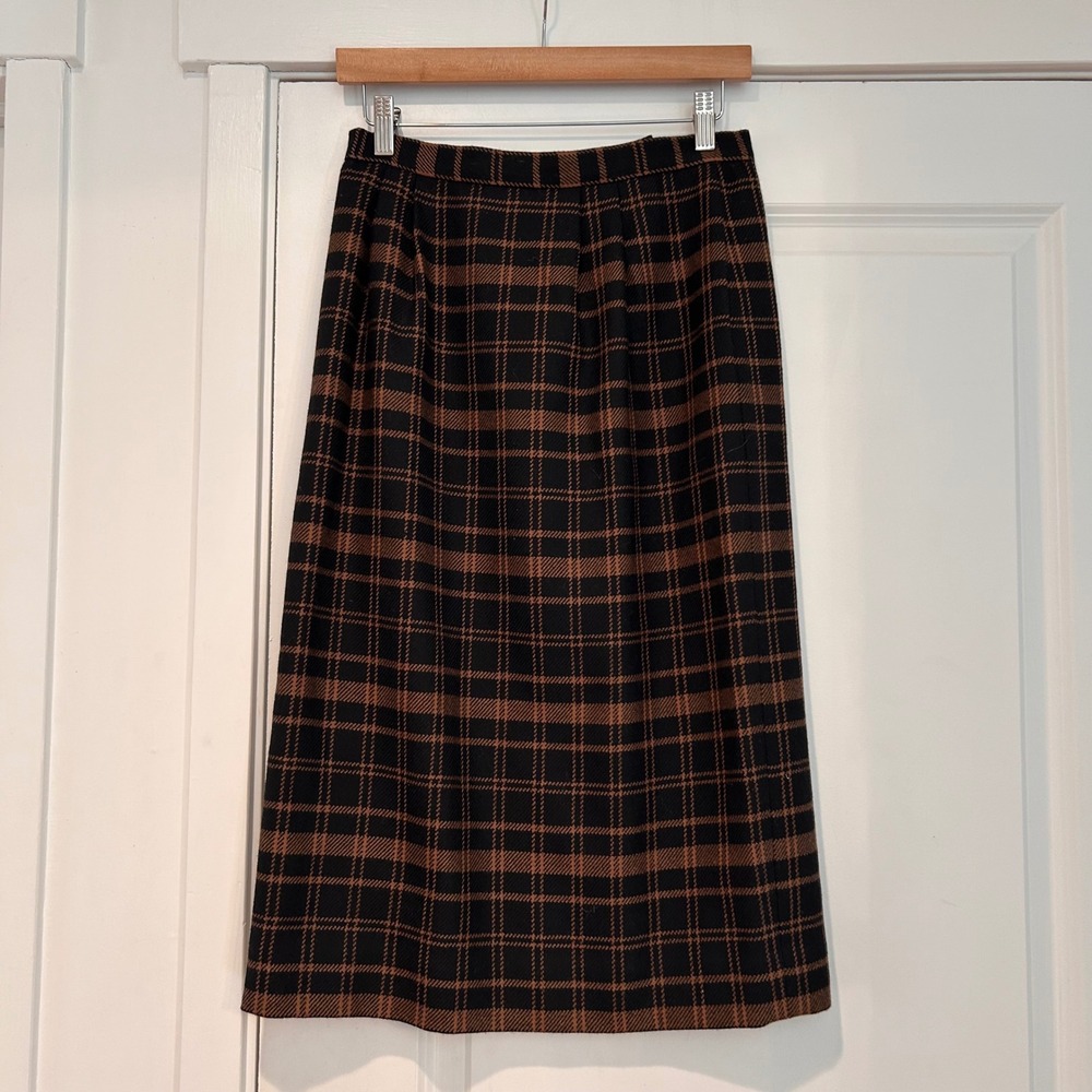 Vintage Carlisle Plaid 100% Wool‎ Midi Skirt Size 8 Preppy Old Money Heritage
